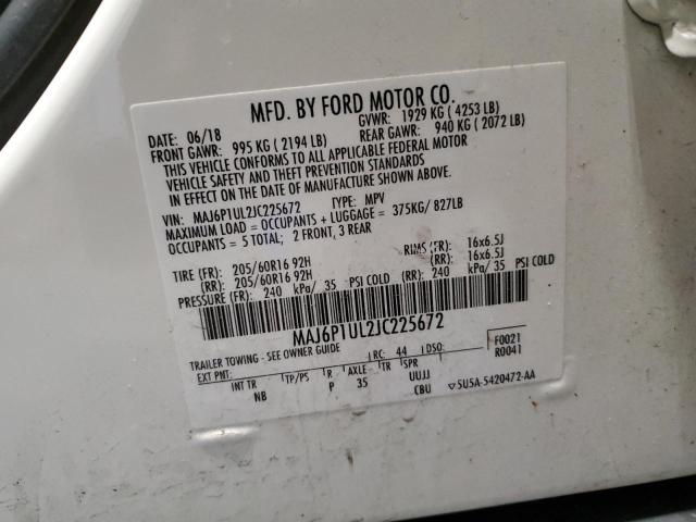 MAJ6P1UL2JC225672 - 2018 FORD ECOSPORT SE თეთრი ფოტო 13