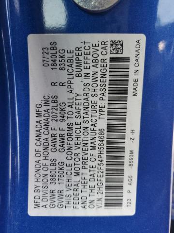 2HGFE2F54PH564686 - 2023 HONDA CIVIC SPORT BLUE photo 12