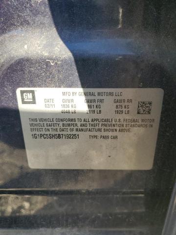 1G1PC5SH5B7192251 - 2011 CHEVROLET CRUZE LS Көк фото 12