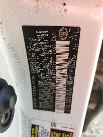 2T1BURHE8FC472303 - 2015 TOYOTA COROLLA L WHITE photo 12