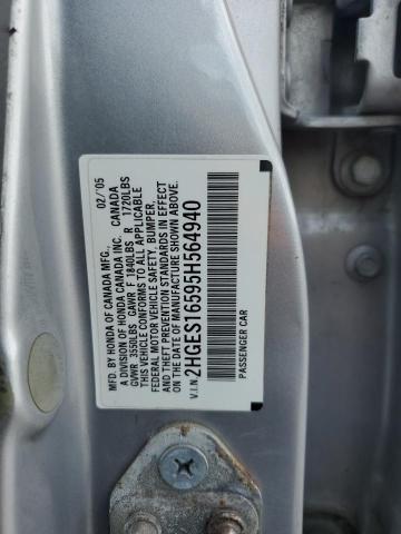 2HGES16595H564940 - 2005 HONDA CIVIC LX ვერცხლისფერი ფოტო 13