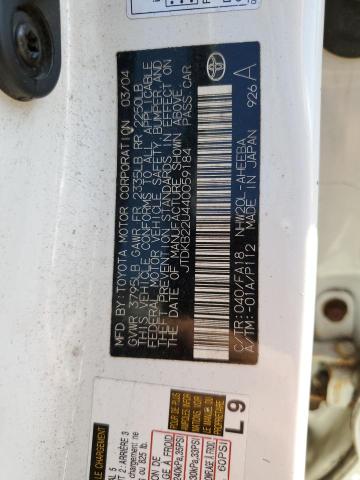 JTDKB22U440059184 - 2004 TOYOTA PRIUS 白色 照片 12