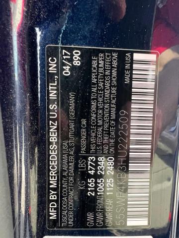 55SWF4KB3HU222509 - 2017 MERCEDES-BENZ C 300 4MATIC BLUE photo 10