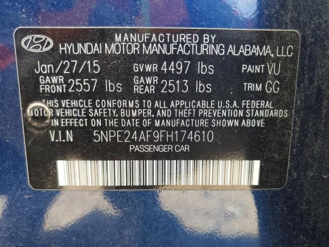 5NPE24AF9FH174610 - 2015 HYUNDAI SONATA SE ლურჯი ფოტო 12