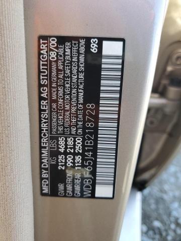 WDBJF65J41B218728 - 2001 MERCEDES-BENZ E 320 Золотий фото 12