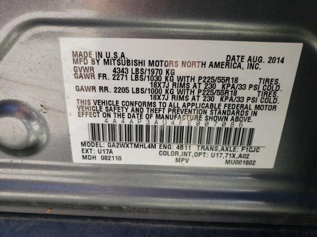 4A4AP3AU4FE007086 - 2015 MITSUBISHI OUTLANDER ES Сірий фото 13