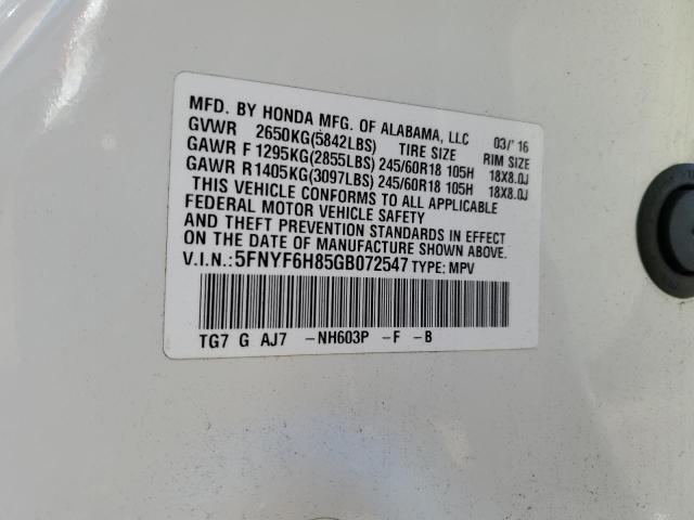 5FNYF6H85GB072547 - 2016 HONDA PILOT EXL WHITE photo 14
