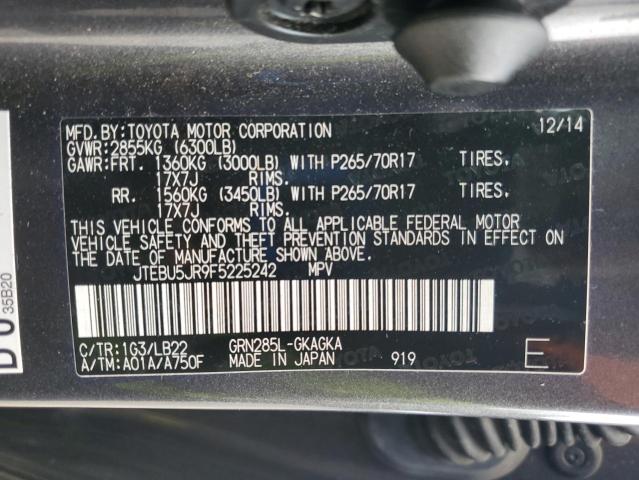 JTEBU5JR9F5225242 - 2015 TOYOTA 4RUNNER SR5/SR5 PREMIUM Сұр фото 13