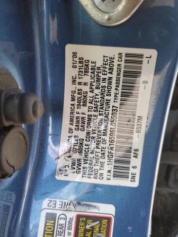 1HGFA16596L055037 - 2006 HONDA CIVIC LX BLUE photo 12
