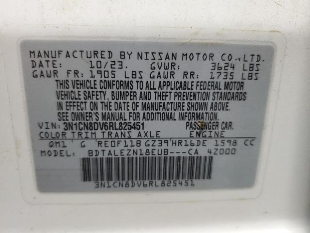 3N1CN8DV6RL825451 - 2024 NISSAN VERSA S WHITE photo 12