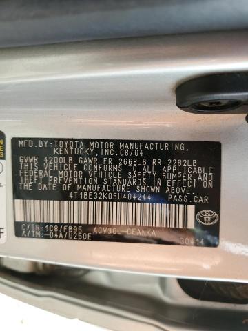 4T1BE32K05U404244 - 2005 TOYOTA CAMRY LE ნაცრისფერი ფოტო 12