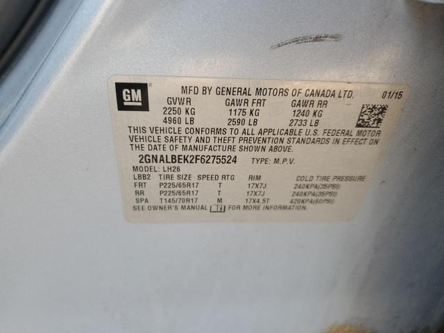 2GNALBEK2F6275524 - 2015 CHEVROLET EQUINOX LT Күміс фото 12