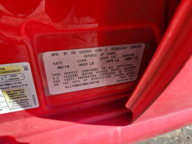 KL1TG5DE3BB120739 - 2011 CHEVROLET AVEO LT RED photo 12