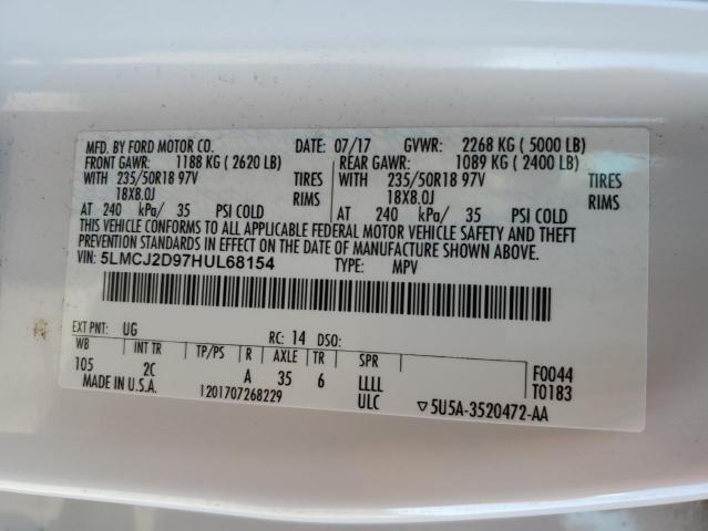 5LMCJ2D97HUL68154 - 2017 LINCOLN MKC SELECT WHITE photo 13