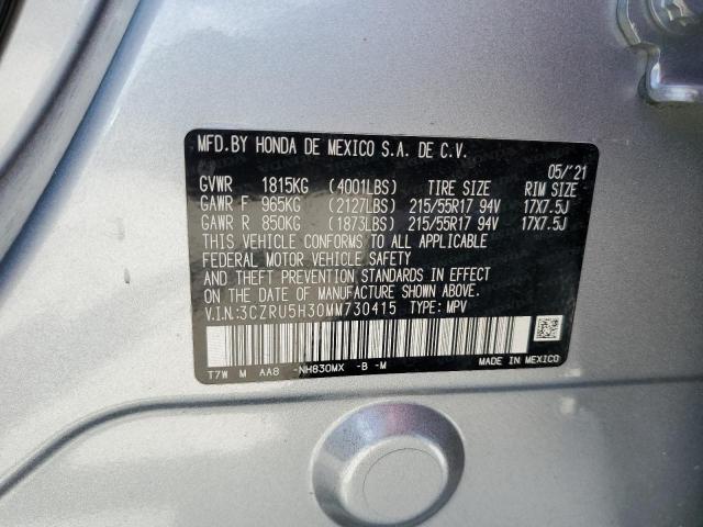 3CZRU5H30MM730415 - 2021 HONDA HR-V LX فضي صورة 13
