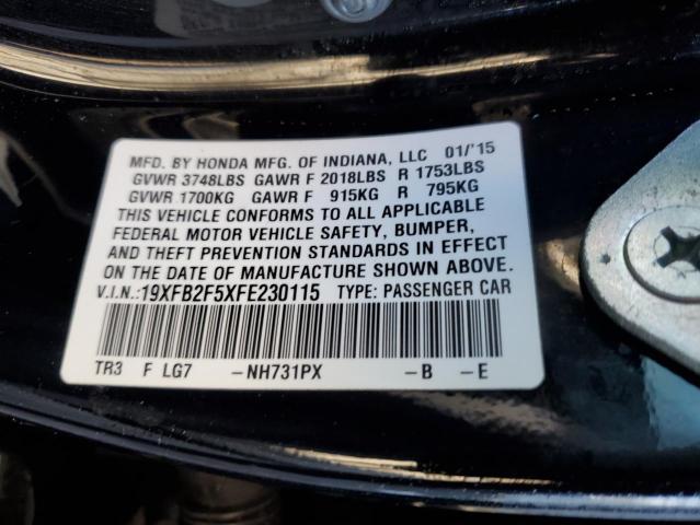 19XFB2F5XFE230115 - 2015 HONDA CIVIC LX შავი ფოტო 12