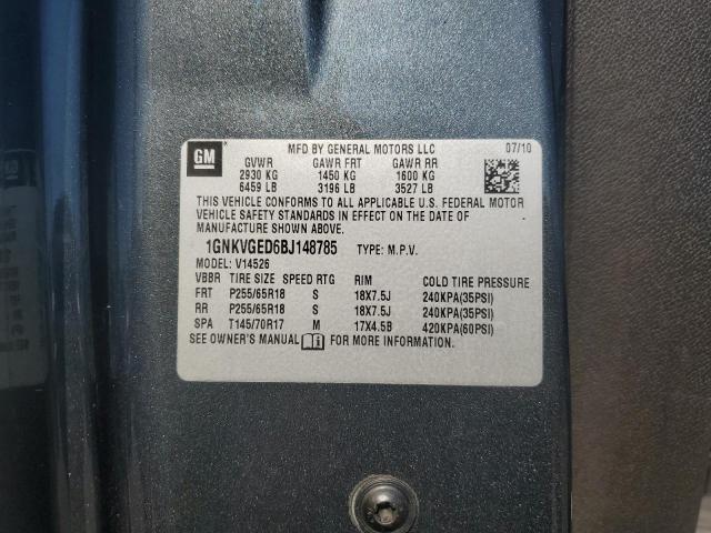 1GNKVGED6BJ148785 - 2011 CHEVROLET TRAVERSE LT გრაფიტი ფოტო 13