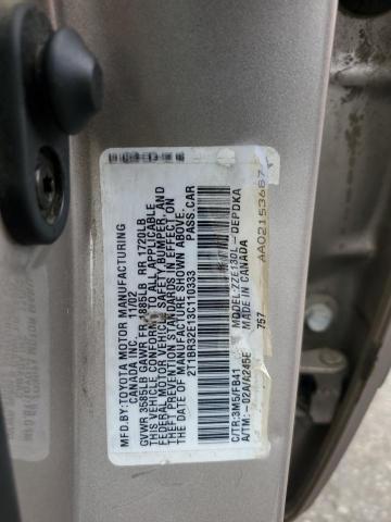 2T1BR32E13C110333 - 2003 TOYOTA COROLLA CE SILVER photo 12