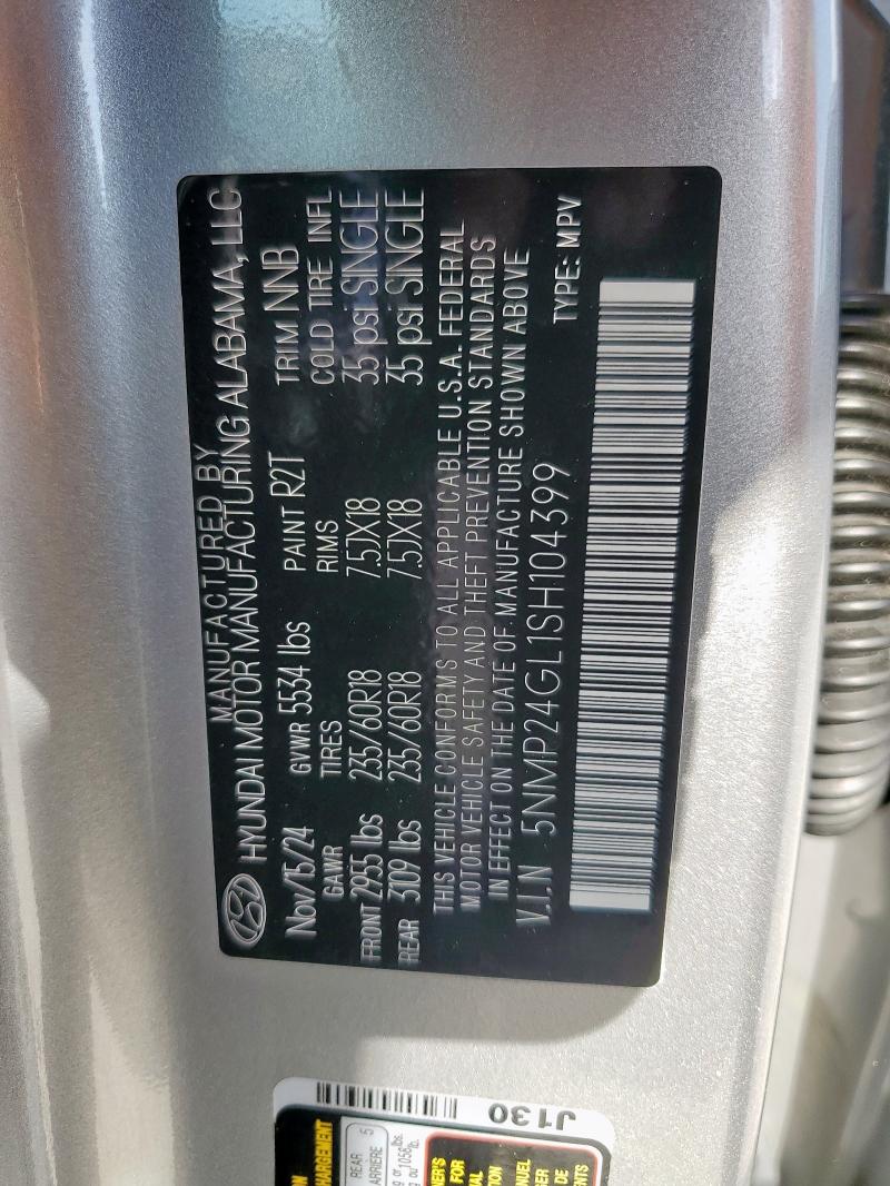 5NMP24GL1SH104399 - 2025 HYUNDAI SANTA FE SEL Արծաթագույն լուսանկար 14