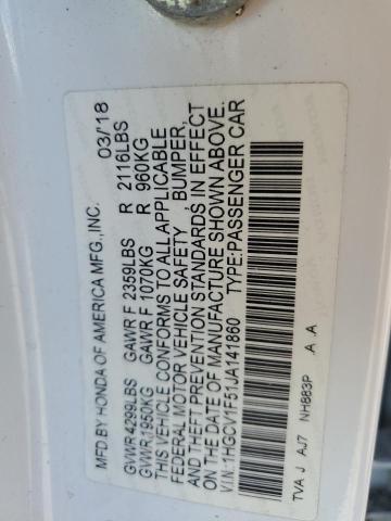 1HGCV1F51JA141860 - 2018 HONDA ACCORD EXL Blanc photo 12