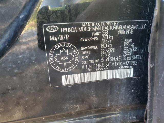 5NMS3CAD1KH121982 - 2019 HYUNDAI SANTA FE SEL أسود صورة 13