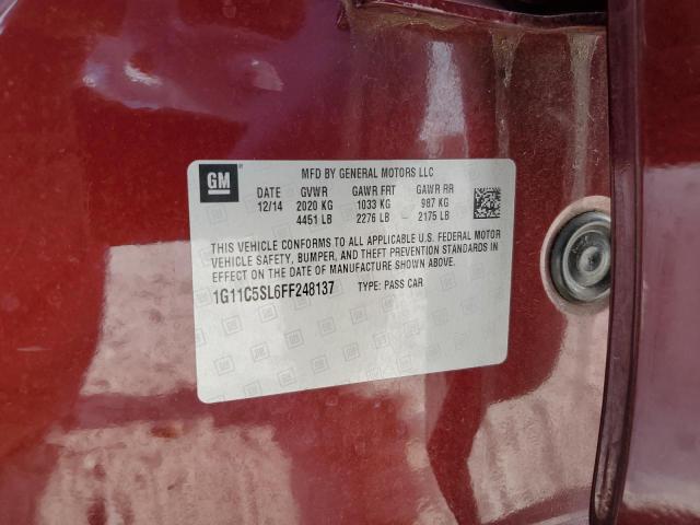 1G11C5SL6FF248137 - 2015 CHEVROLET MALIBU 1LT BURGUNDY photo 12