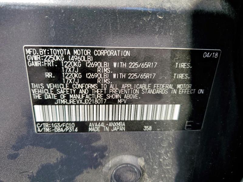 JTMRJREVXJD218017 - 2018 TOYOTA RAV4 HV LE Boz foto 12