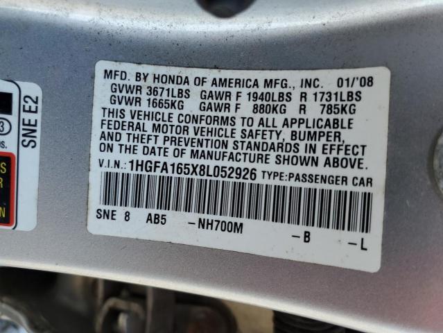 1HGFA165X8L052926 - 2008 HONDA CIVIC LX 银色 照片 12