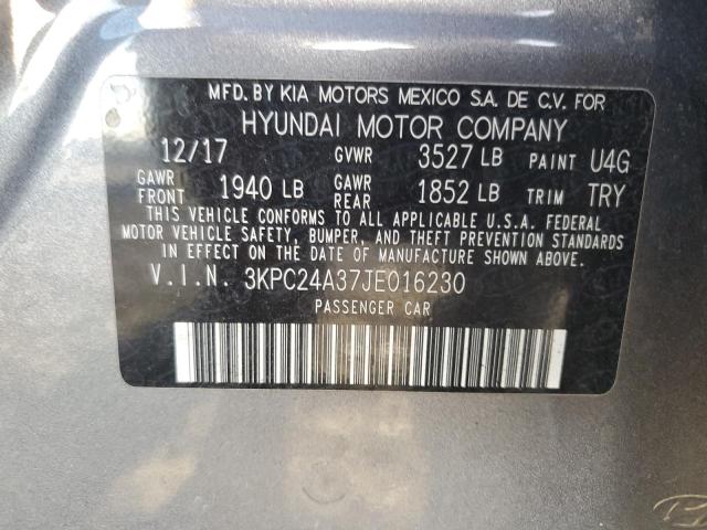 3KPC24A37JE016230 - 2018 HYUNDAI ACCENT SE GRAY photo 12