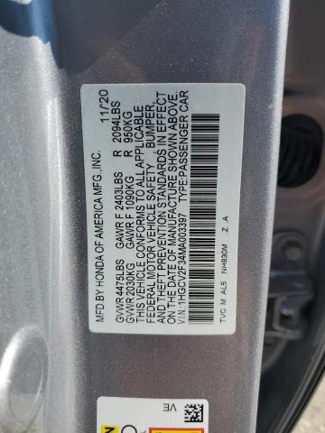 1HGCV2F34MA003397 - 2021 HONDA ACCORD SPORT SILVER photo 13