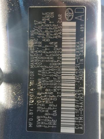 2T1BURHE6HC870225 - 2017 TOYOTA COROLLA L GRAY photo 12