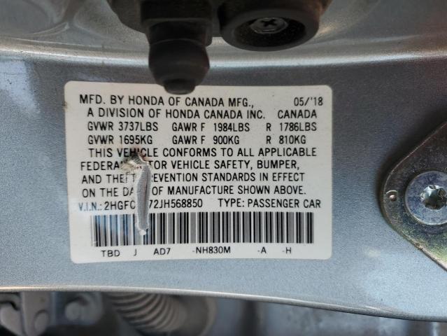 2HGFC2F72JH568850 - 2018 HONDA CIVIC EX SILVER photo 13