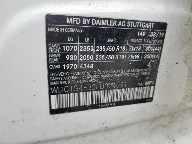 WDCTG4EB2LU024091 - 2020 MERCEDES-BENZ GLA 250 Beyaz fotoğraf 13