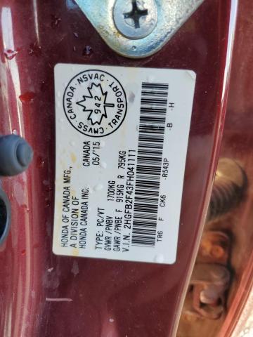 2HGFB2F43FH041111 - 2015 HONDA CIVIC LX 红色 照片 12