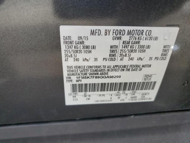 1FM5K7F89GGA98299 - 2016 FORD EXPLORER LIMITED ნაცრისფერი ფოტო 13