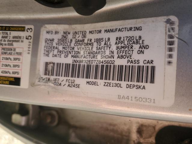 1NXBR32E07Z845602 - 2007 TOYOTA COROLLA CE GRAY photo 12