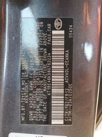 4T1BE46KX8U763234 - 2008 TOYOTA CAMRY CE GRAY photo 12