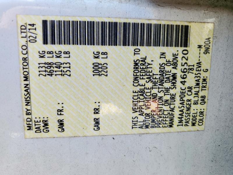 1N4AA5AP0EC466520 - 2014 NISSAN MAXIMA S WHITE photo 12