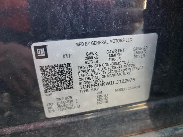 1GNERGKW1LJ122975 - 2020 CHEVROLET TRAVERSE LT BLUE photo 13