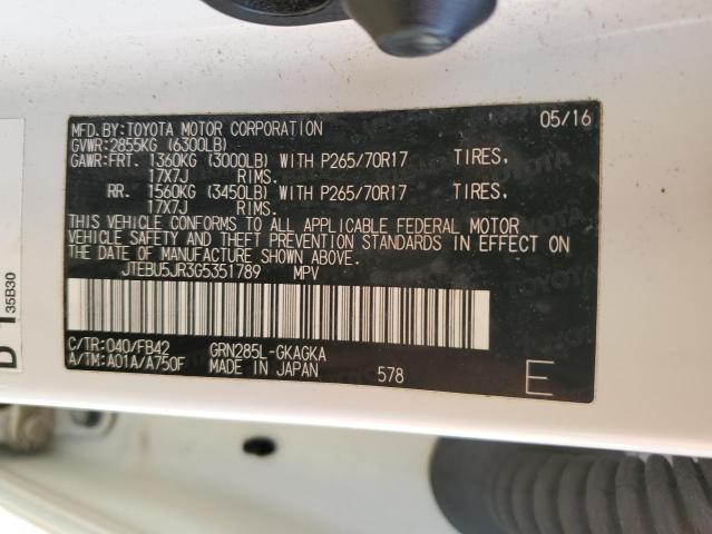 JTEBU5JR3G5351789 - 2016 TOYOTA 4RUNNER SR5/SR5 PREMIUM თეთრი ფოტო 14