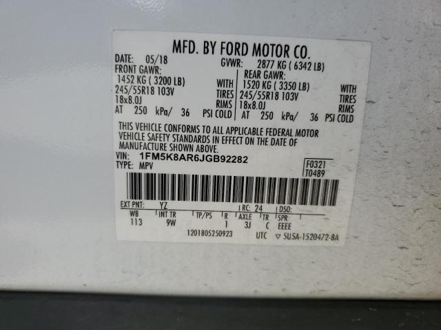 1FM5K8AR6JGB92282 - 2018 FORD EXPLORER POLICE INTERCEPTOR თეთრი ფოტო 14