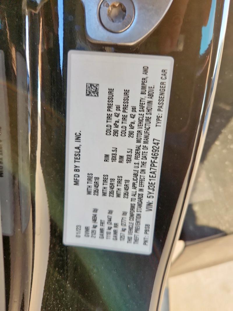 5YJ3E1EA7PF469247 - 2023 TESLA MODEL 3 أسود صورة 13