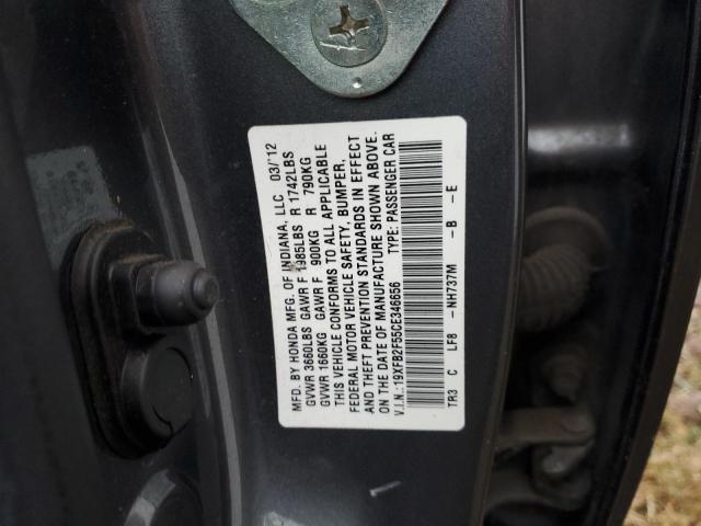 19XFB2F55CE346656 - 2012 HONDA CIVIC LX GRAY photo 12