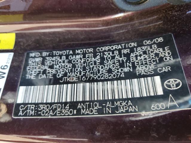JTKDE167790282074 - 2009 TOYOTA SCION TC MAROON photo 12