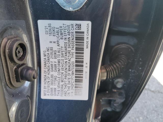 2HGFC1F71MH703203 - 2021 HONDA CIVIC EXL CHARCOAL photo 12