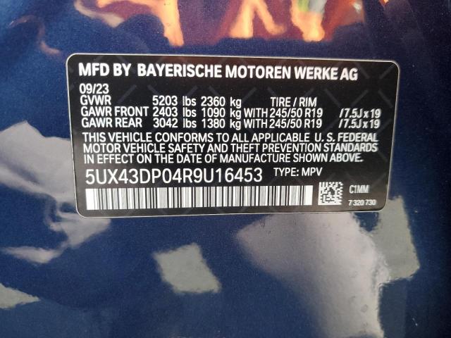 5UX43DP04R9U16453 - 2024 BMW X3 SDRIVE30I BLUE photo 13