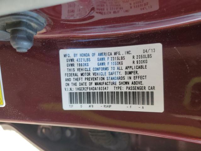 1HGCR2F84DA180547 - 2013 HONDA ACCORD EXL BURGUNDY photo 13