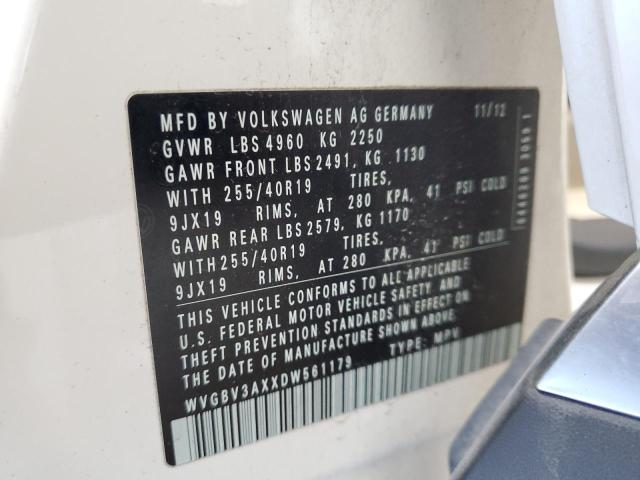 WVGBV3AXXDW561179 - 2013 VOLKSWAGEN TIGUAN S WHITE photo 13