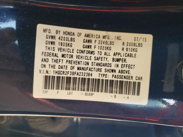 1HGCR2F36FA232364 - 2015 HONDA ACCORD LX BLUE photo 12