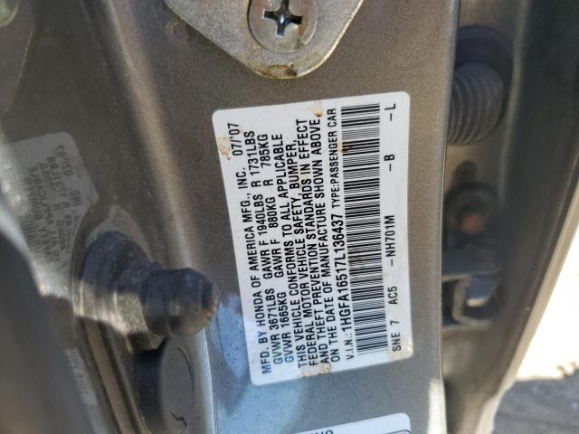1HGFA16517L136437 - 2007 HONDA CIVIC LX GRAY photo 12
